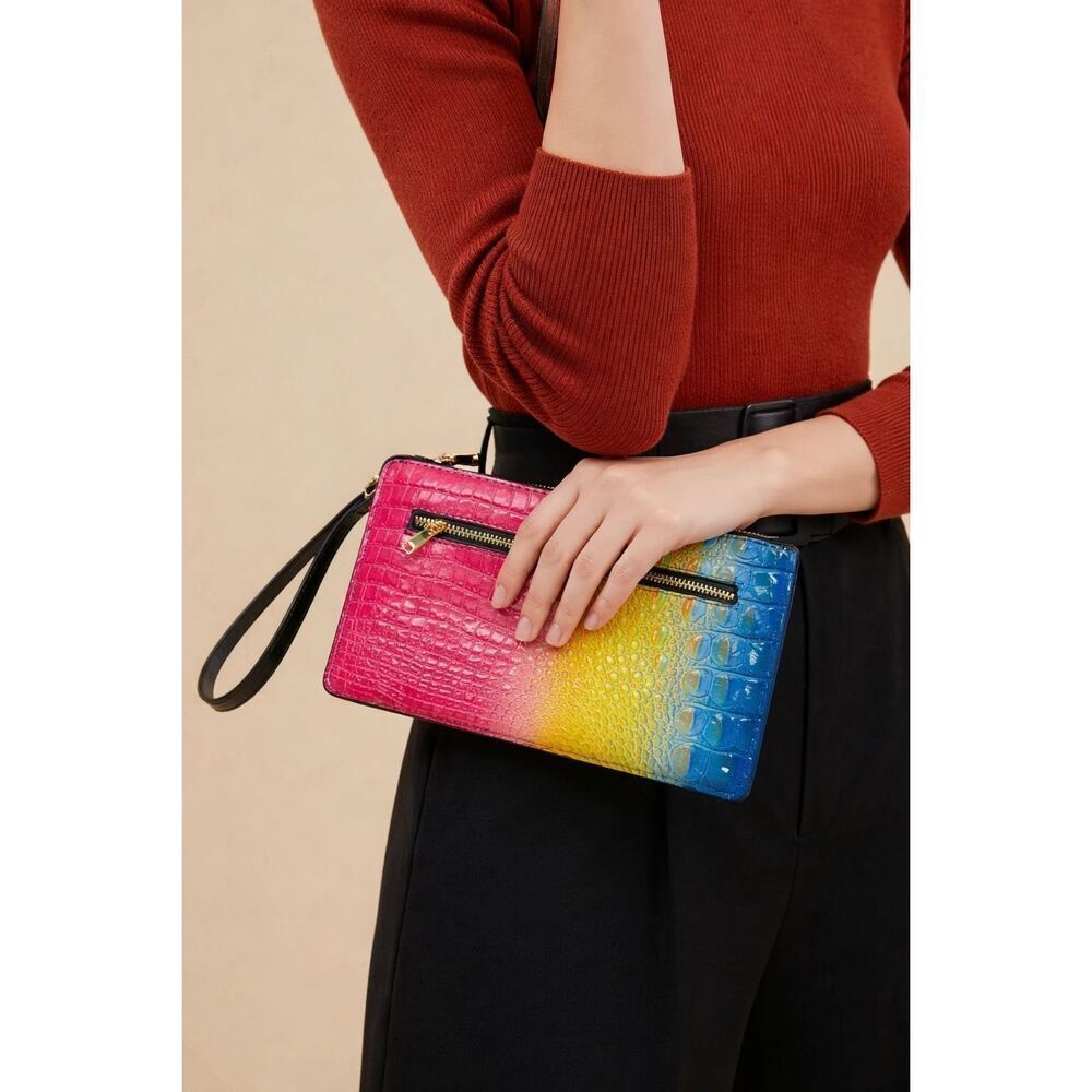 Rainbow leather gator wristlet
